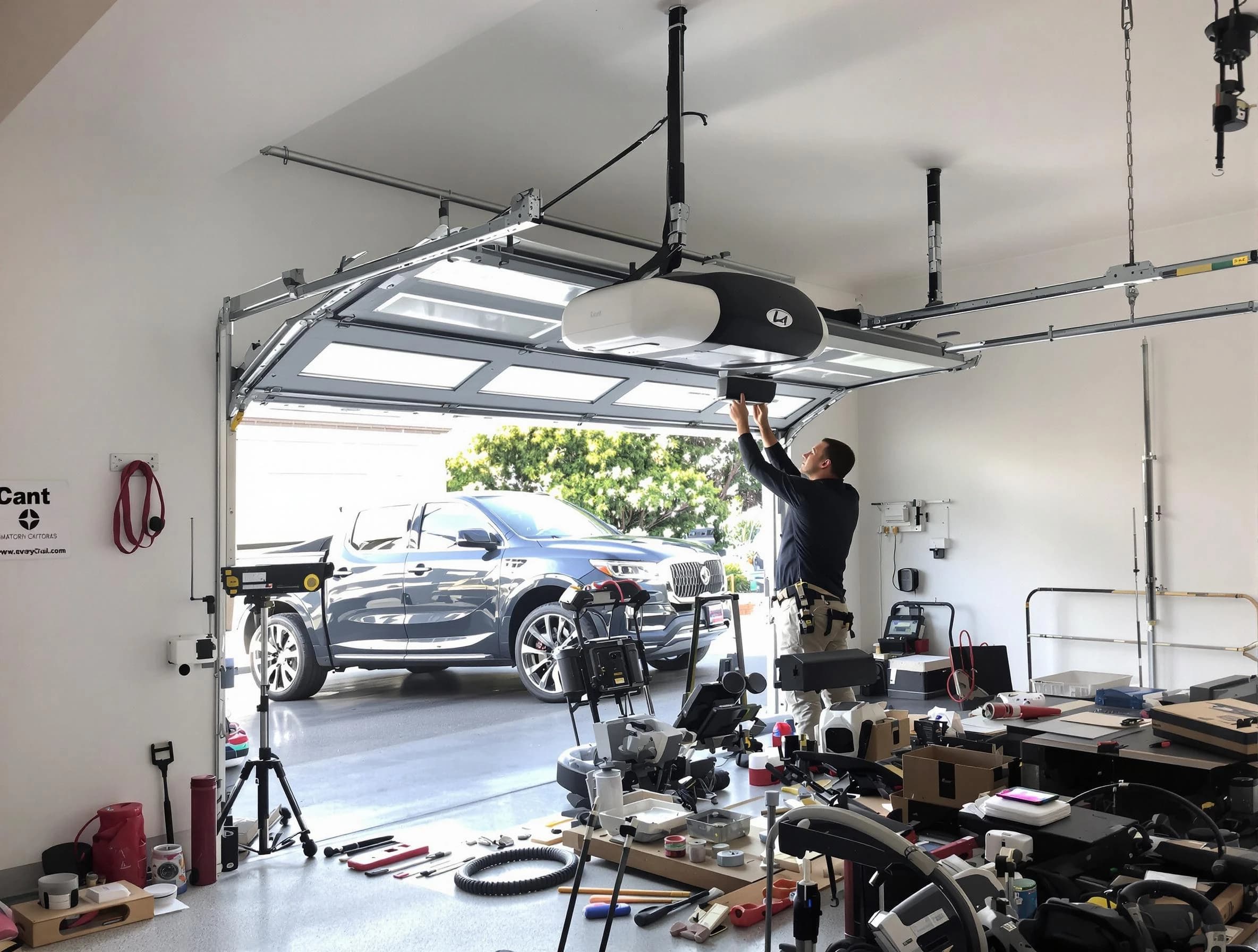 Randolph Garage Door Repair specialist installing smart garage door opener system in Randolph home