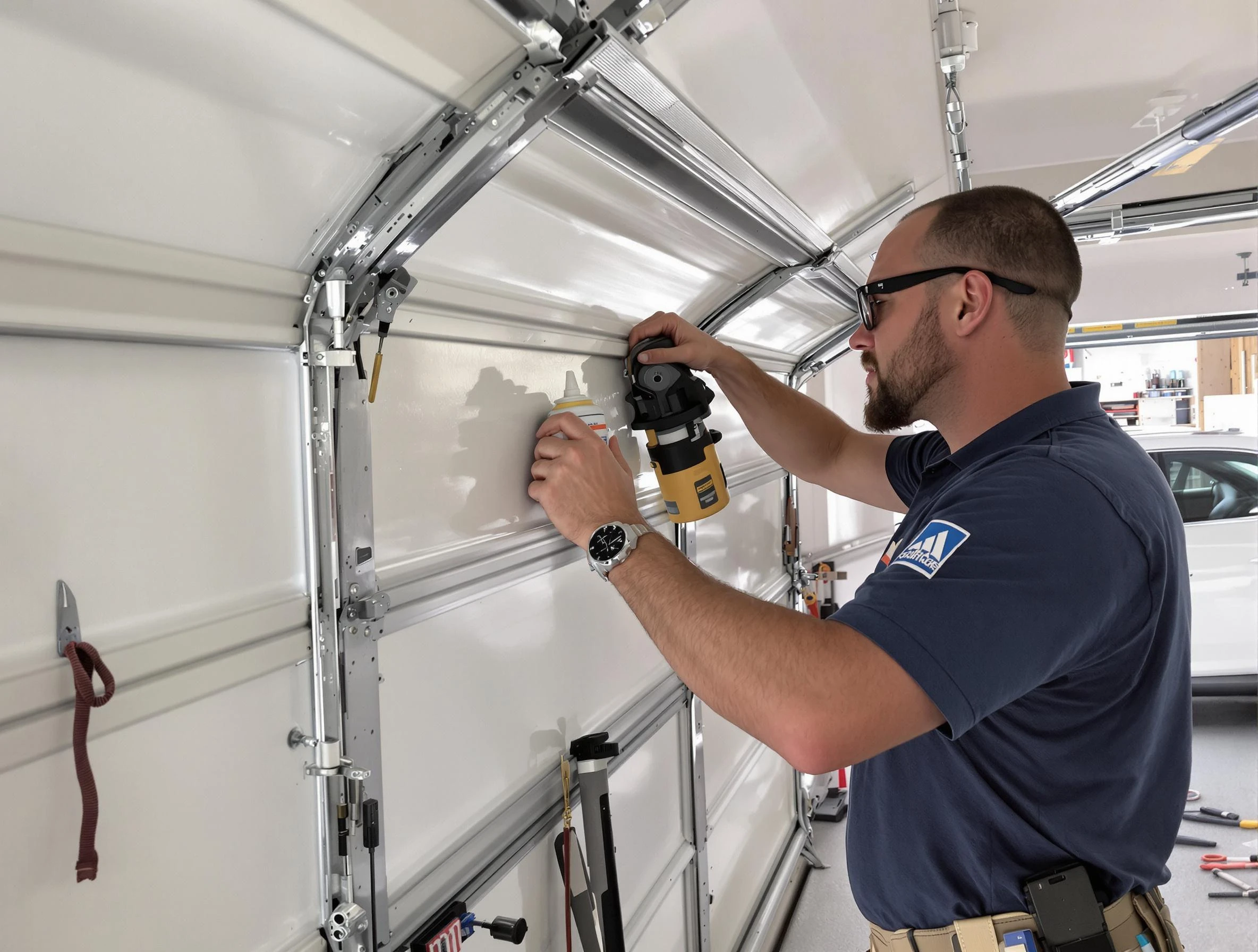 Randolph Garage Door Repair technician performing comprehensive noise reduction service in Randolph