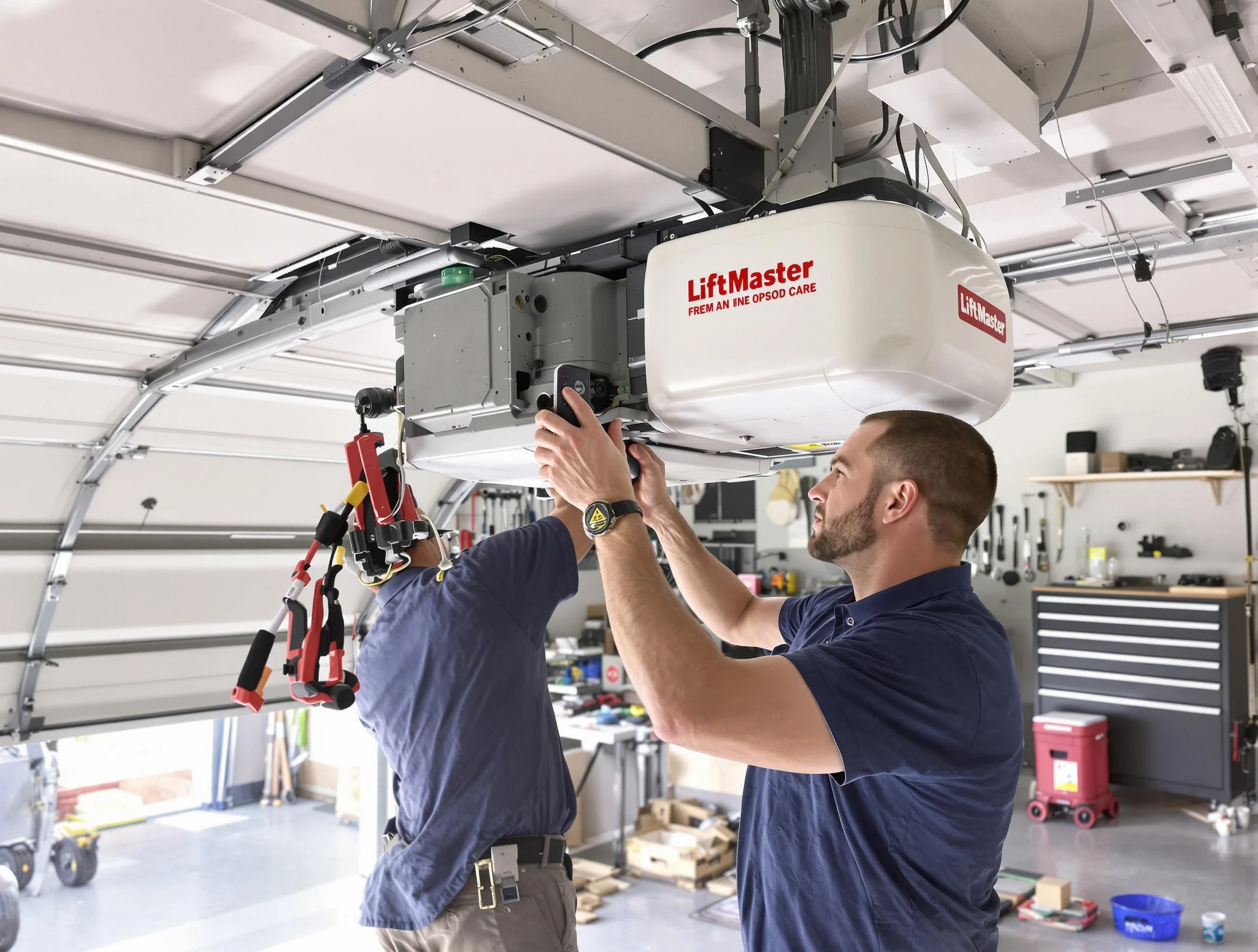 Randolph Garage Door Repair technician performing advanced diagnostics on garage opener in Randolph