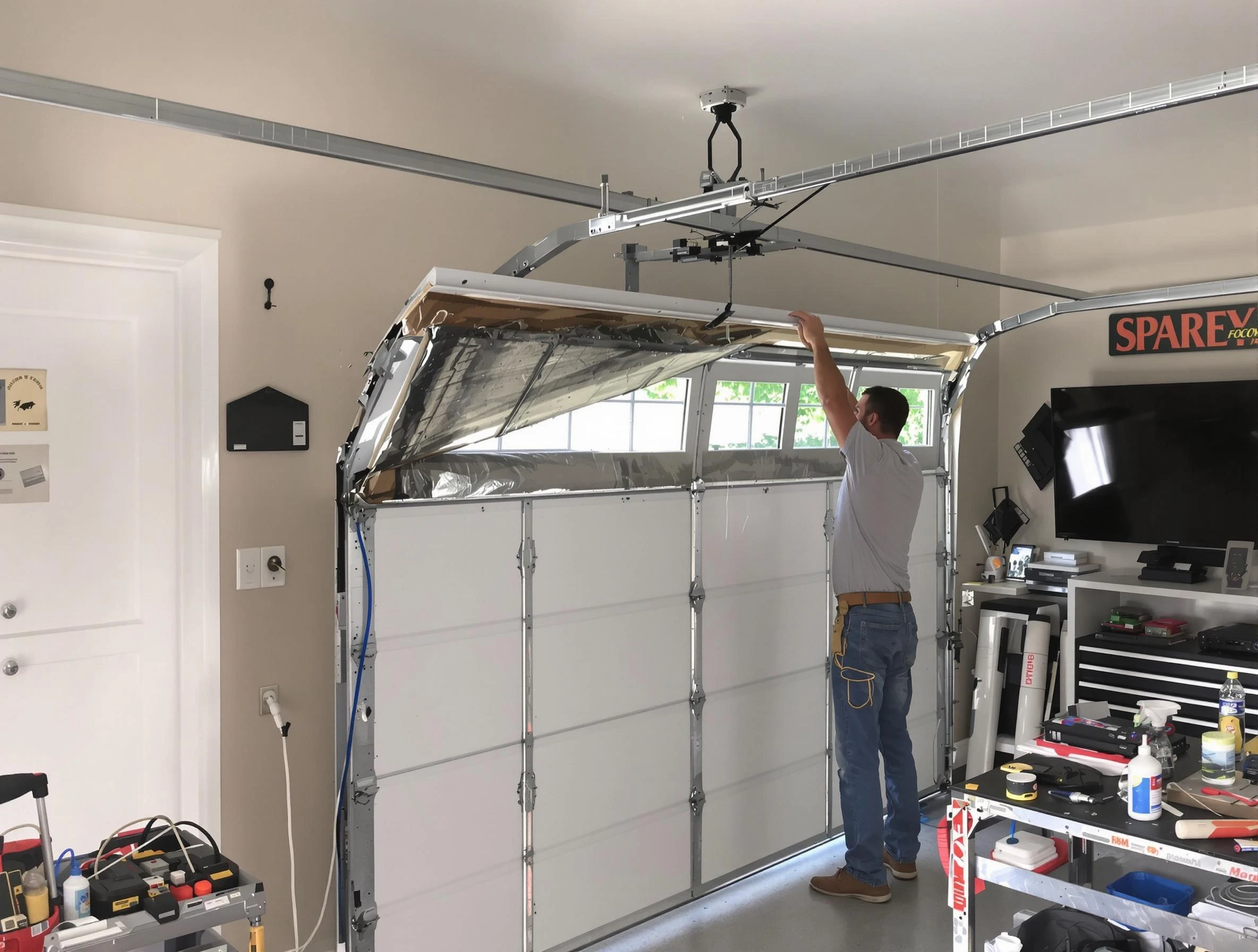 Garage door section replacement by Randolph Garage Door Repair in Randolph